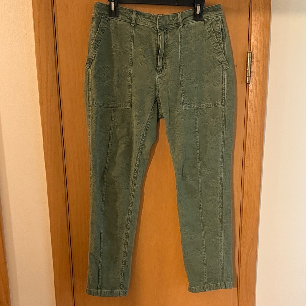By Anthropologie Women’s Wanderer Jacquard Utility Straight Leg Pants Green 28 - Picture 2 of 10